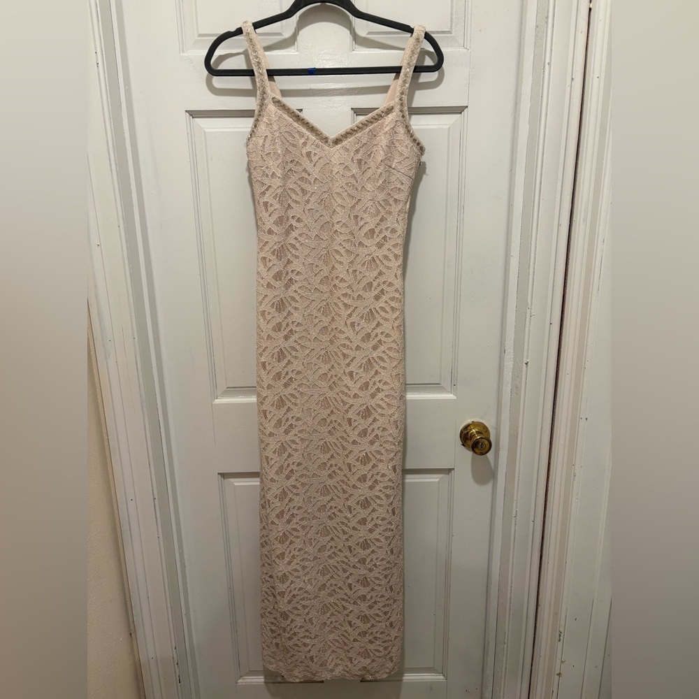 Xtraordinary Beige Lace Maxi Dress